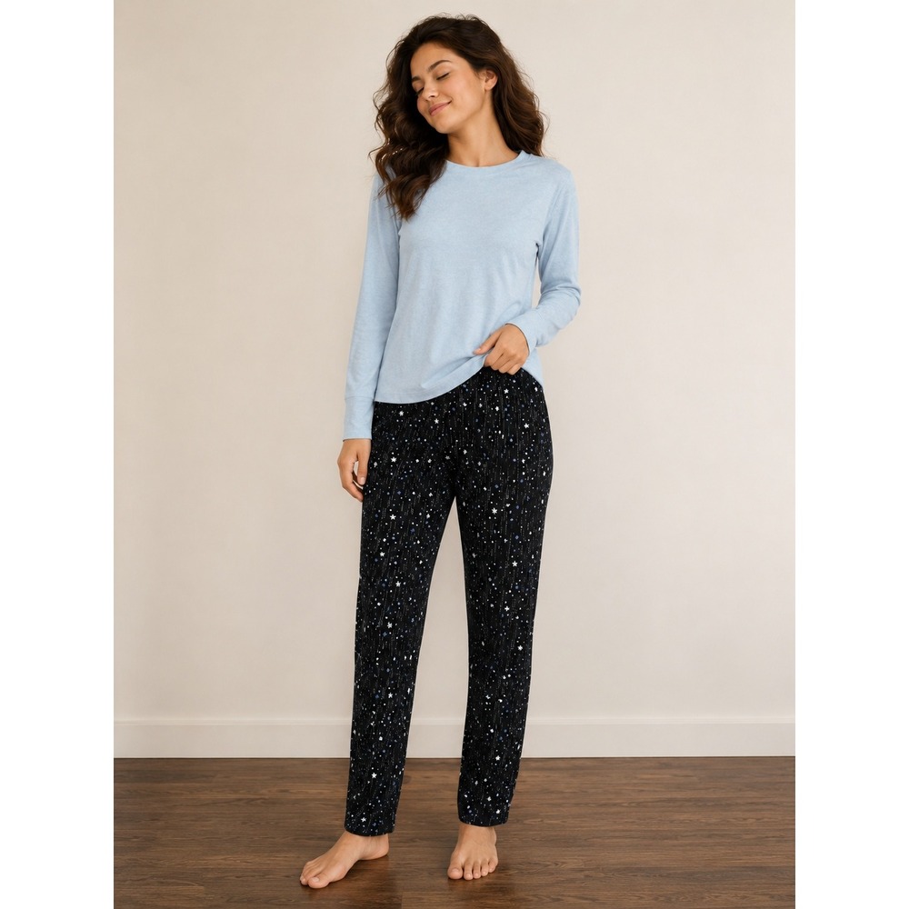 ClimateRight by Cuddl Duds Pajama Set Womens Medium Blue Velour Star hygge cozy